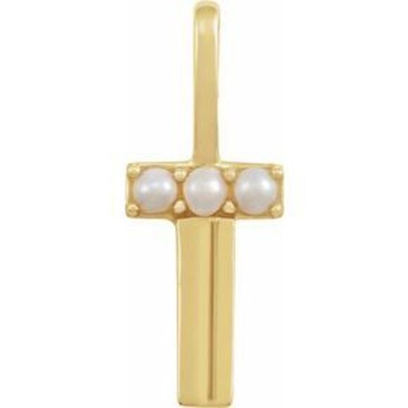 Kazi Luxury 14K Yellow Gold Cultured White Pearl Initial T Charm/Pendant